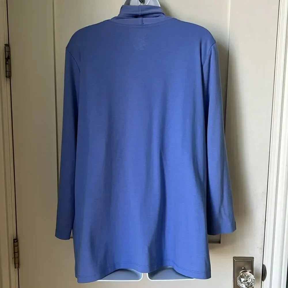 L.L.Bean Women 100% Supima Cotton Open Blue Lilac Cardigan Light Sweater sz L